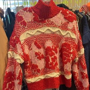 Zara Cozy Red and Pink Knit Sweater